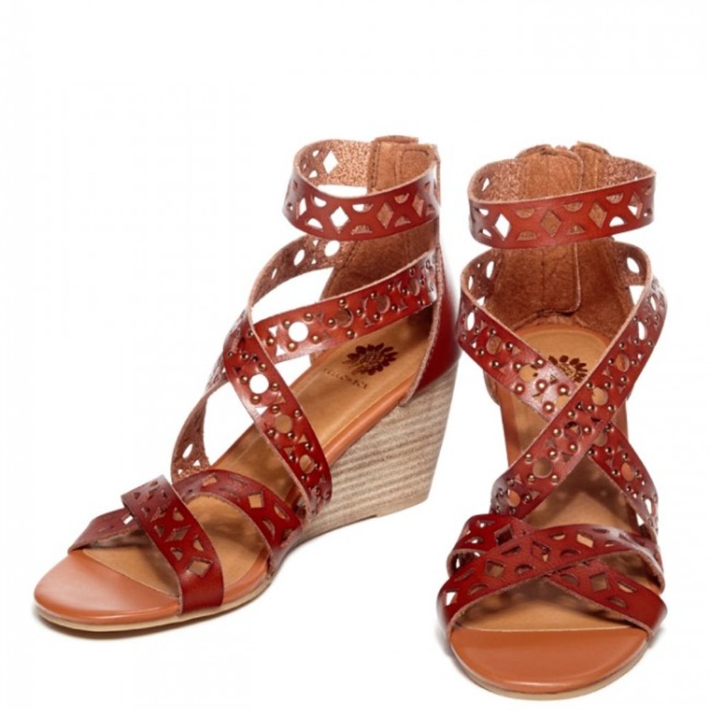 Reinette Wedge Sandal in Luggage - Yellow Box